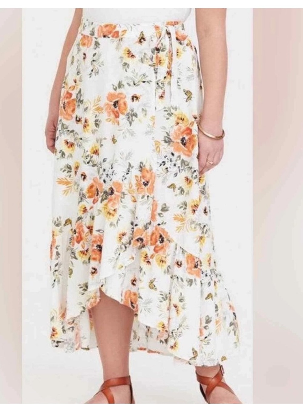 Torrid Floral 🌼 Butterfly 🦋 Print Hi-Low Wrap Skirt | Size 3 (3X) Boho Maxi - Picture 6 of 6